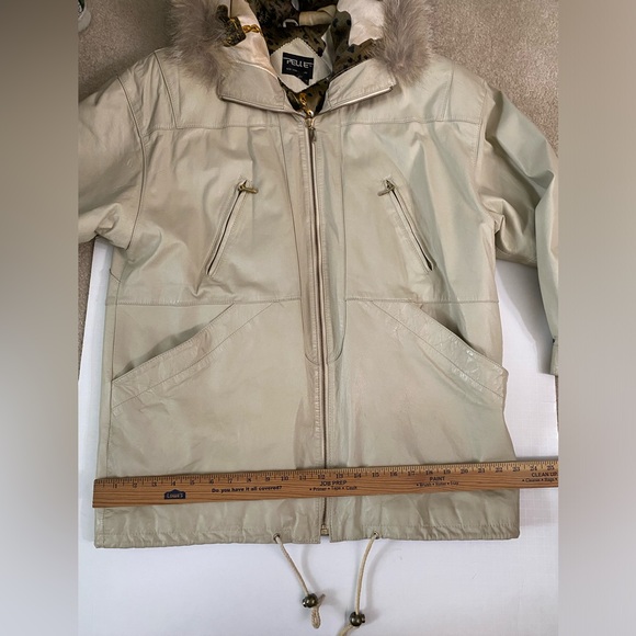 Pelle STUNNING Vintage LUXE Fur & Leather Parka Ivory Women’s size S Oversized - Picture 16 of 16